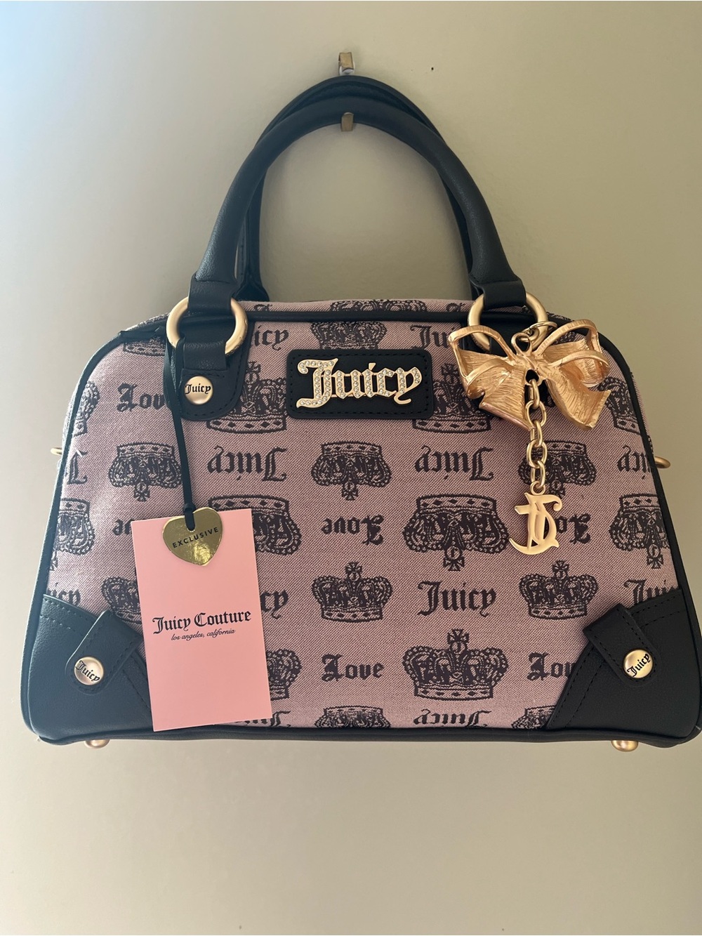 Juicy Couture Lavender Crown Logo Satchel with Gold Bow Charm